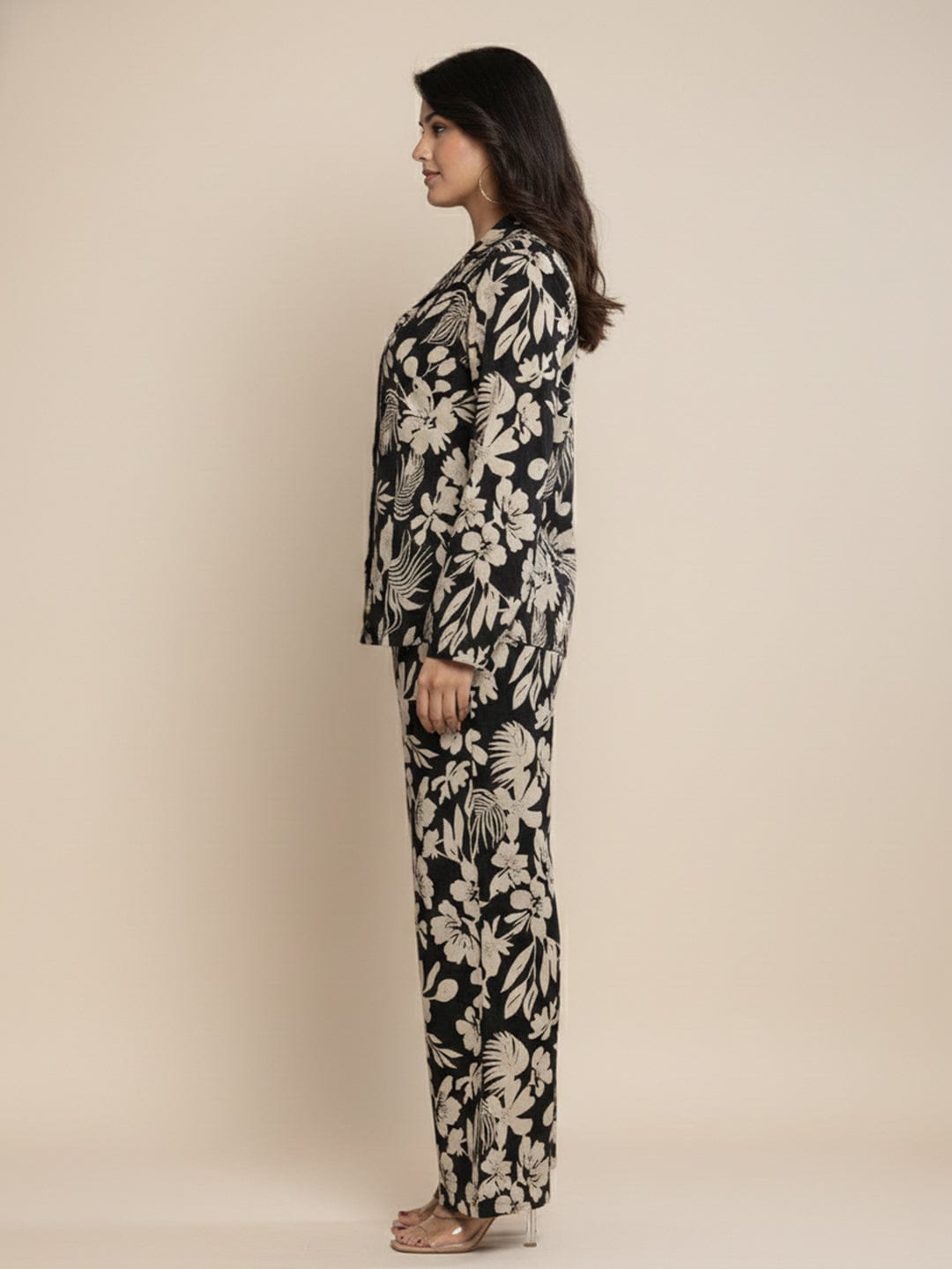 KSUT Women Floral Printed Front Placket Shirt with Flared Palazzo