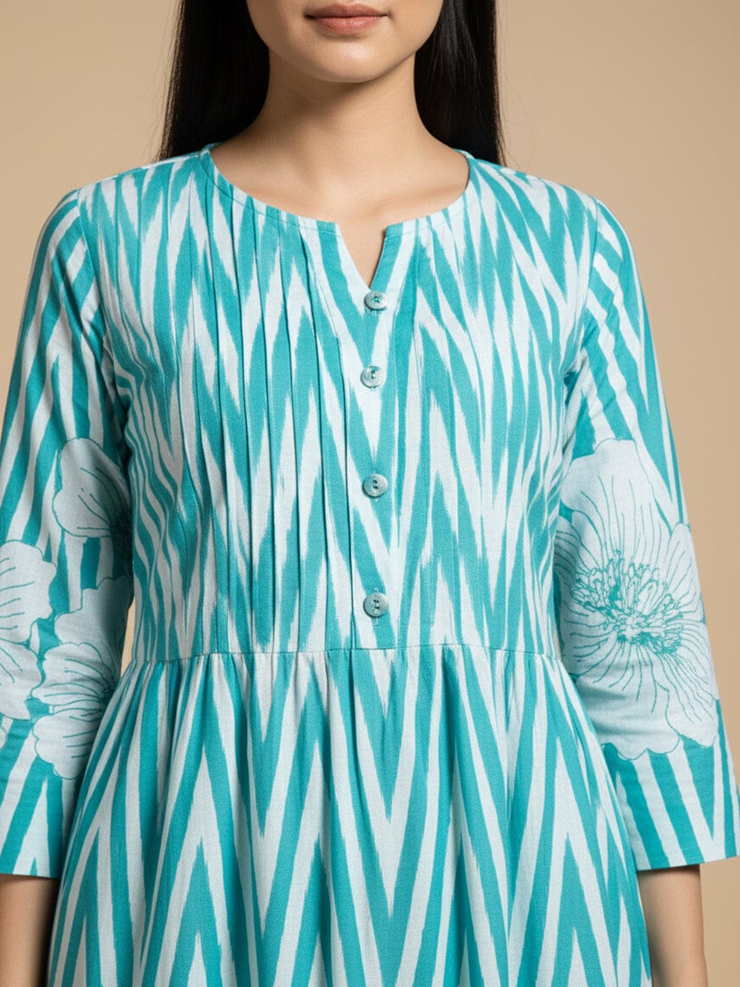 KSUT Women-Floral & Stripper Printed Flared Kurta With Trouser