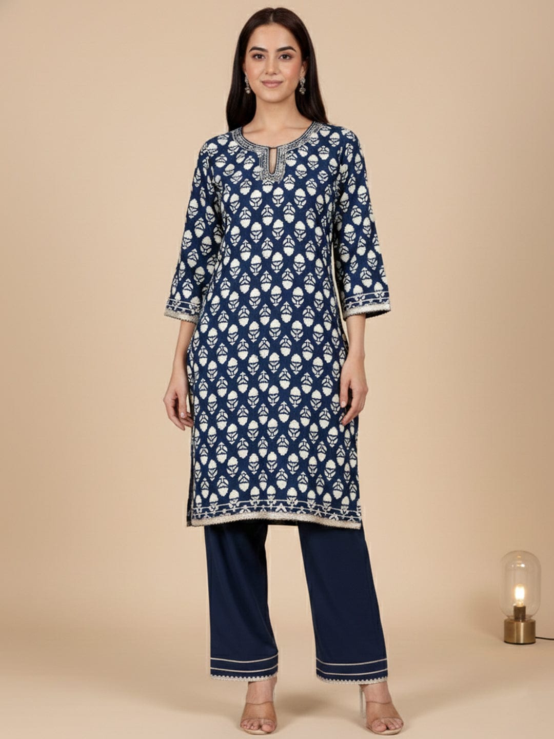 KSUT Women Ethnic Floral Printed with Zari & Sequin Detail Kurta with Trouser