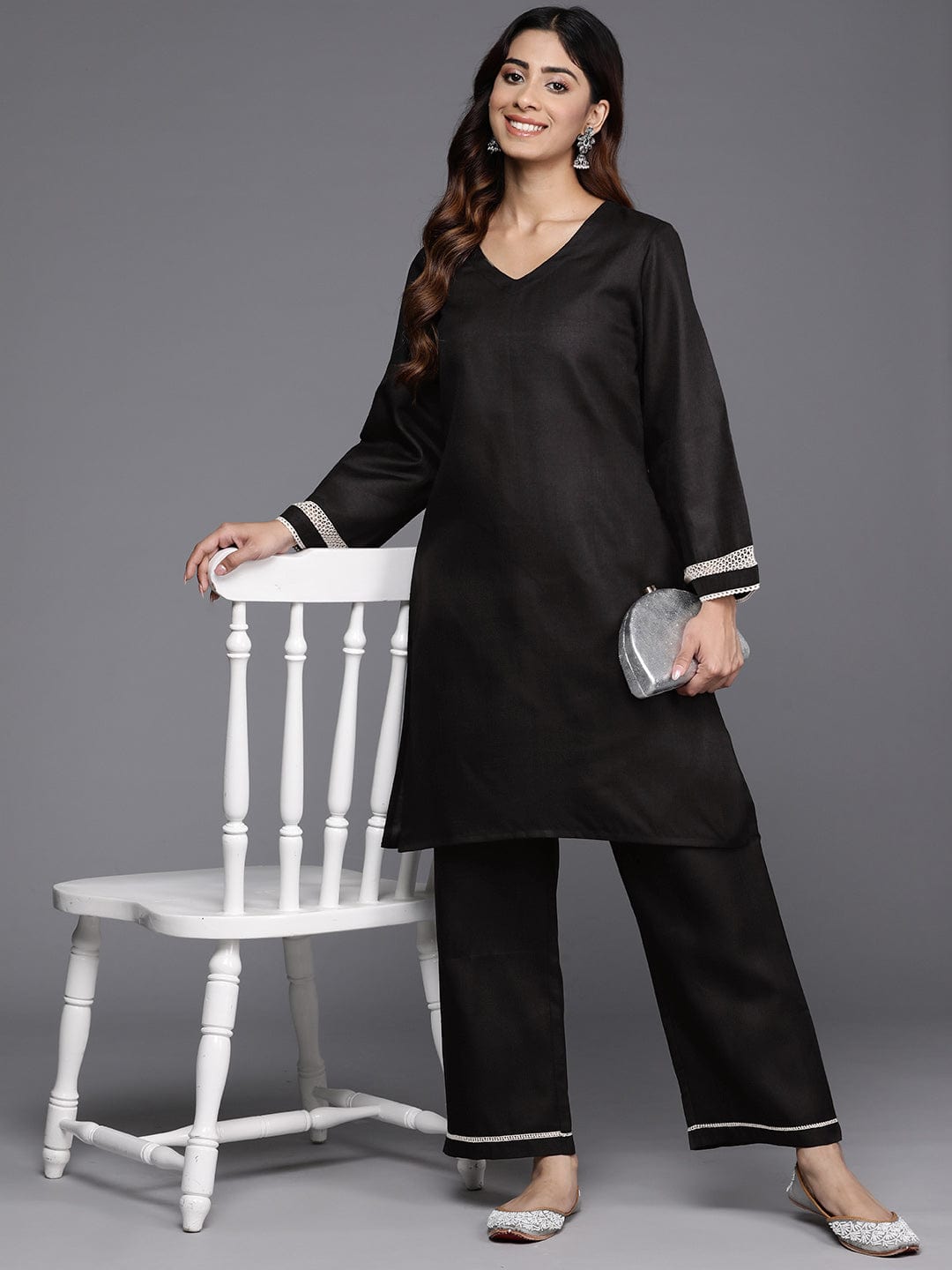 KSUT Women Black Lace Detailed Co-Ord Set