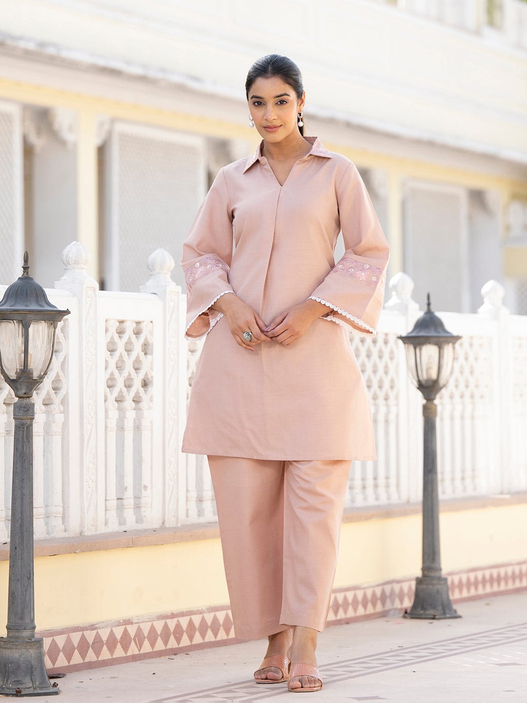 The Kurti Collection Women Peach Thread Embroidered Co-Ord Set