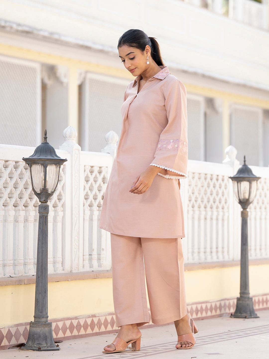 The Kurti Collection Women Peach Thread Embroidered Co-Ord Set