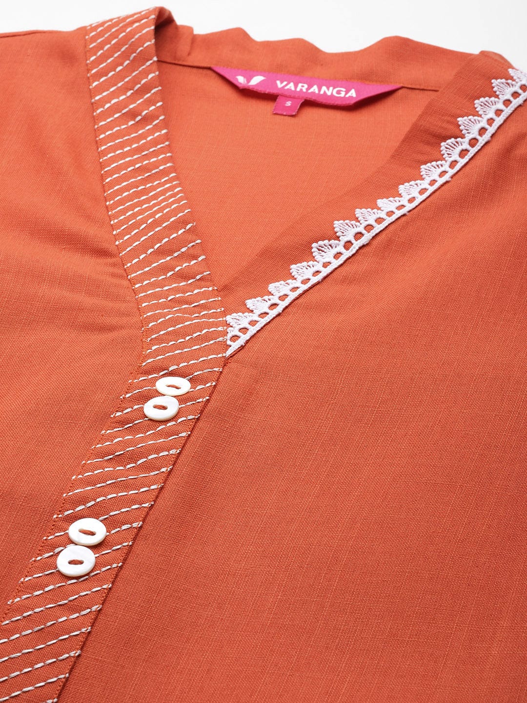 The Kurti Collection Women Orange Embroiderey And Lace Detailed Short Kurta With Btoom