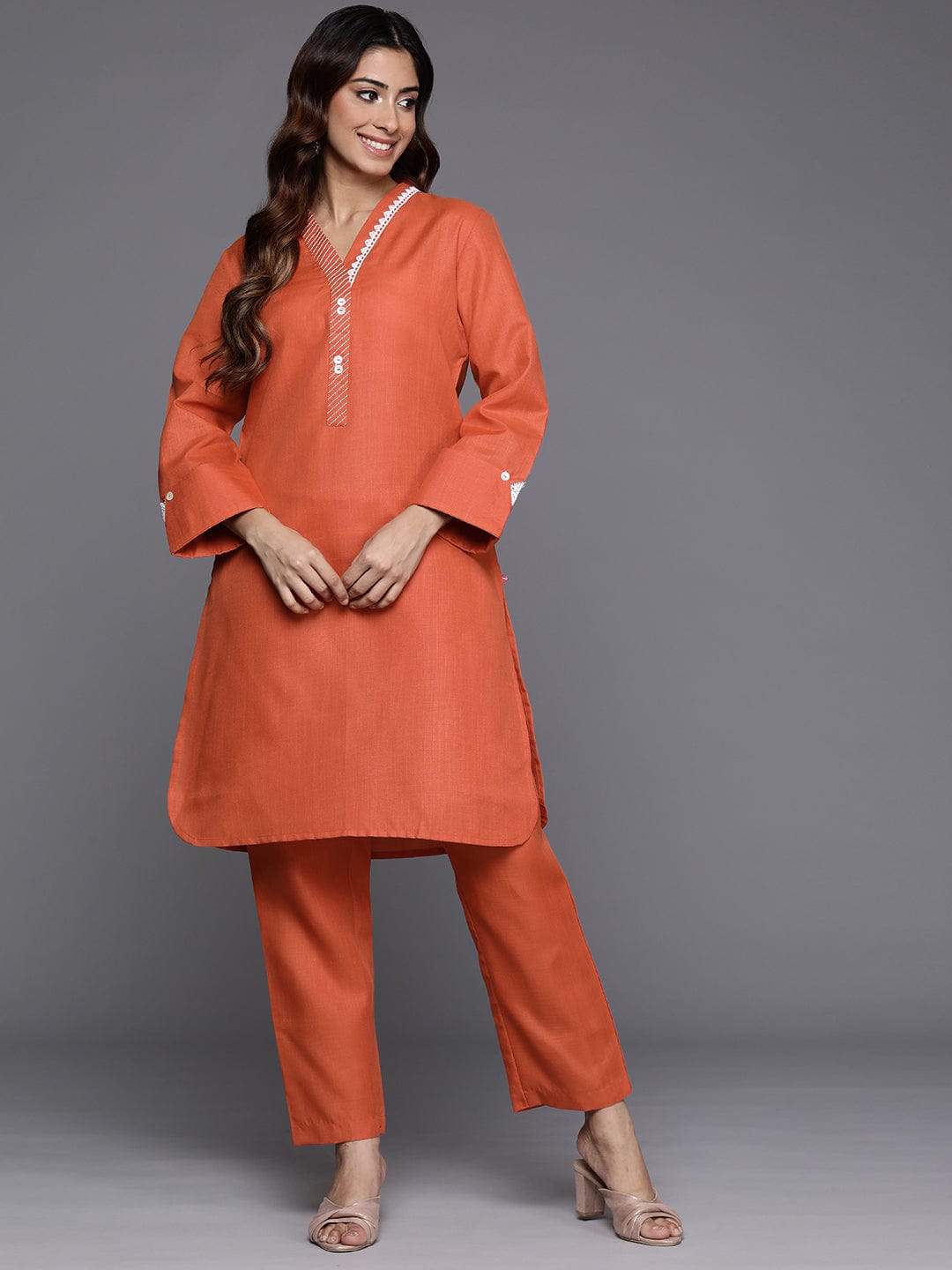 The Kurti Collection Women Orange Embroiderey And Lace Detailed Short Kurta With Btoom