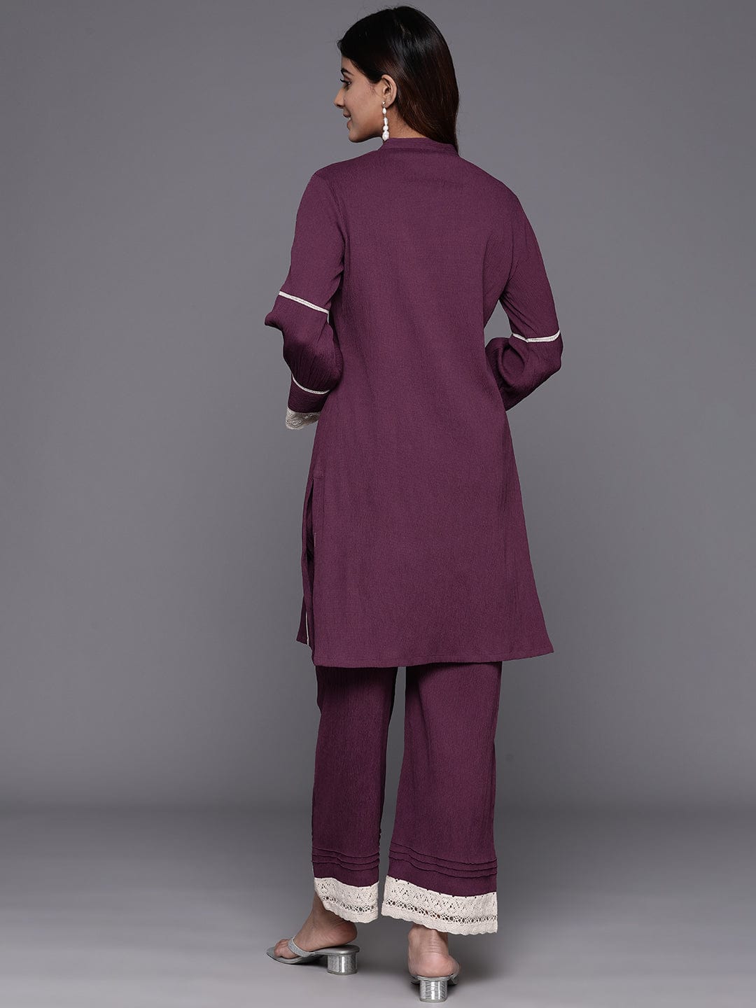 The Kurti Collection Women Violet Cotton Lace Detailed Co-Ord Set
