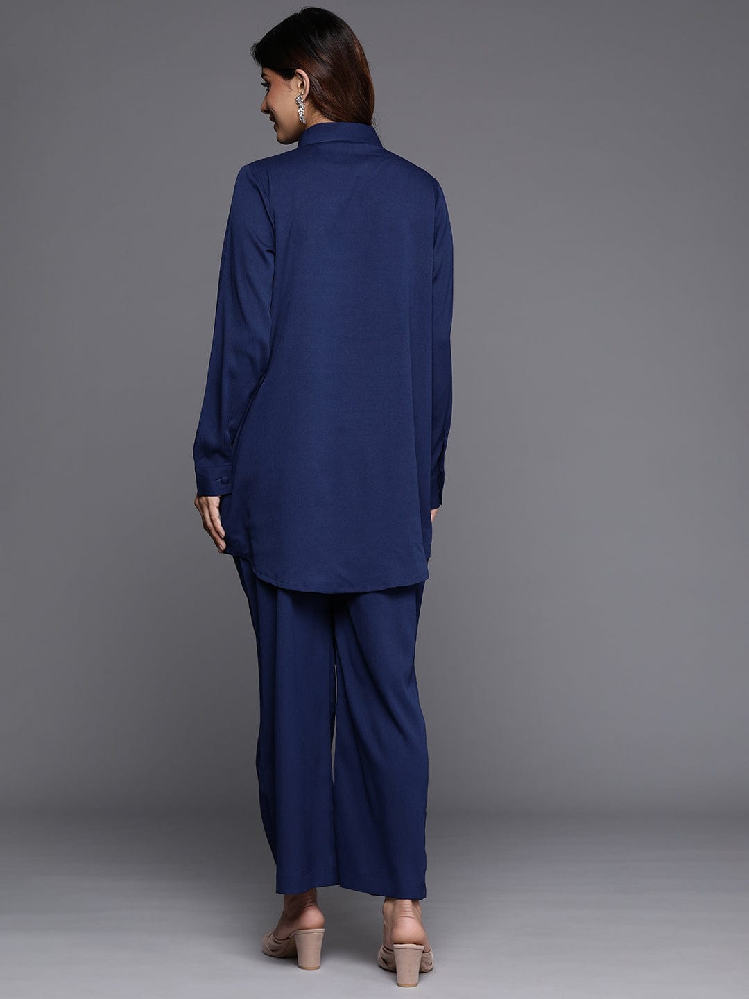 The Kurti Collection Women Blue Shirt Collar Co-Ord Set