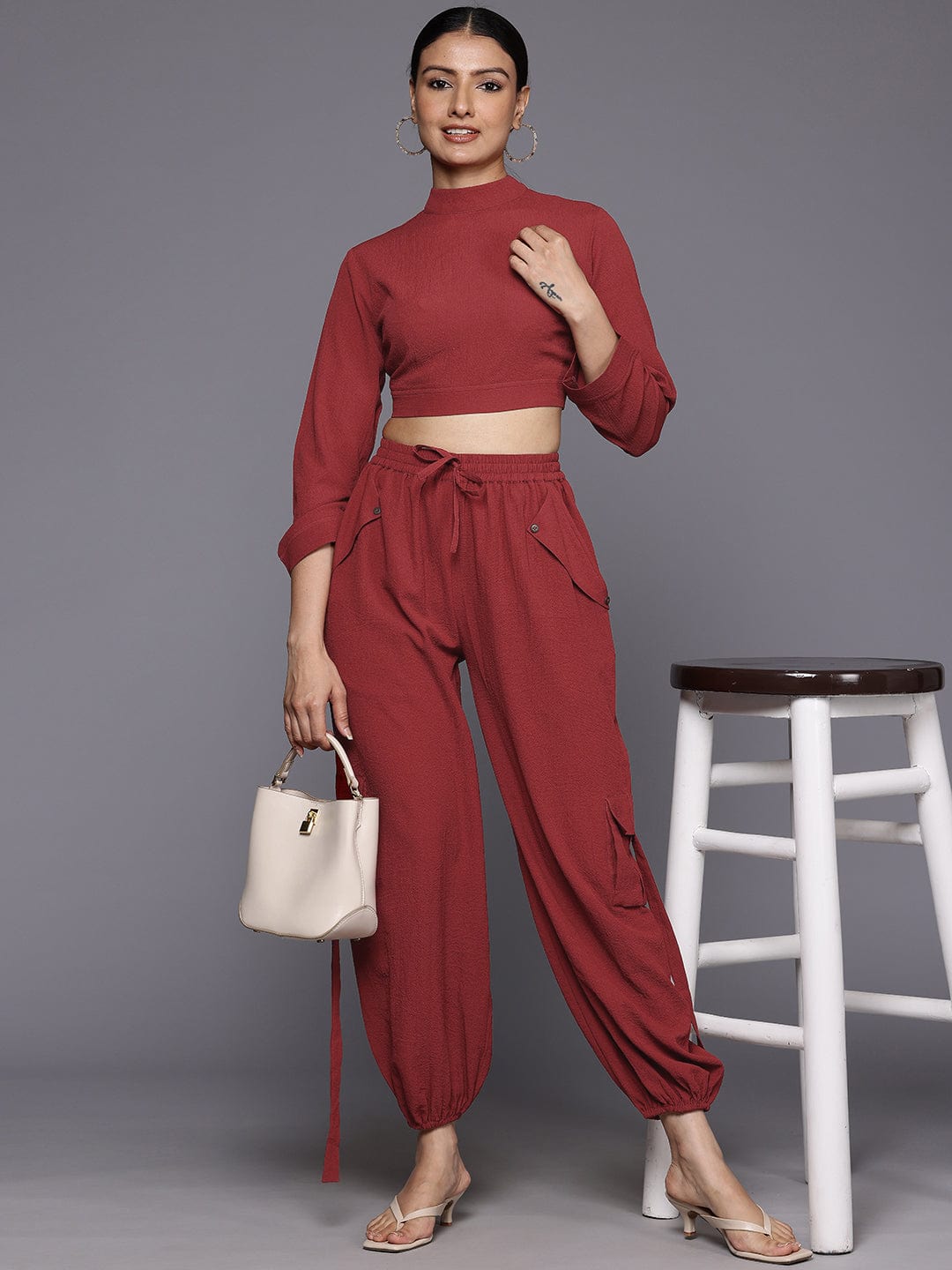 KSUT Women Rust Long Sleeves Joggers Co-Ord