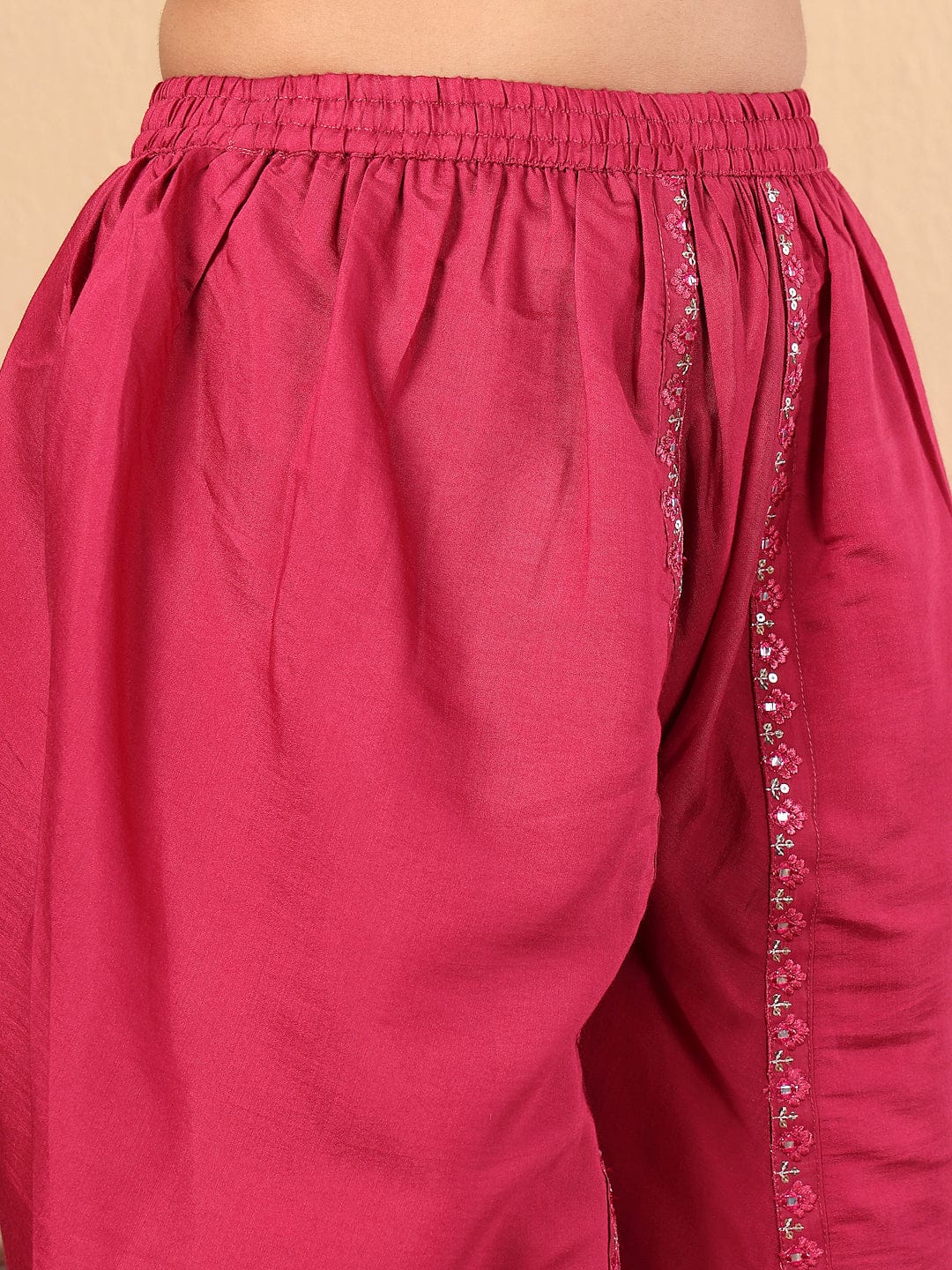 The Kurti Collection Women Mandarin Collar Thread Embroidered with Dhoti Salwar Bottom