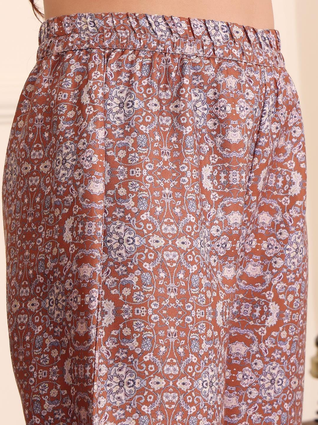 The Kurti Collection Women Camel Brown Printed Winter High-Low Co-Ord Set