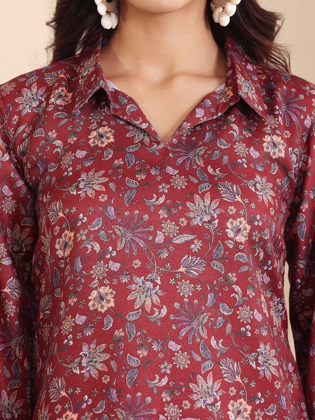 The Kurti Collection Women Rust Floral Printed Winter Co-Ord Set