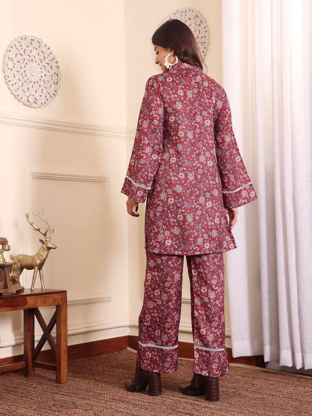 The Kurti Collection Women Rust Floral Printed Winter Co-Ord Set
