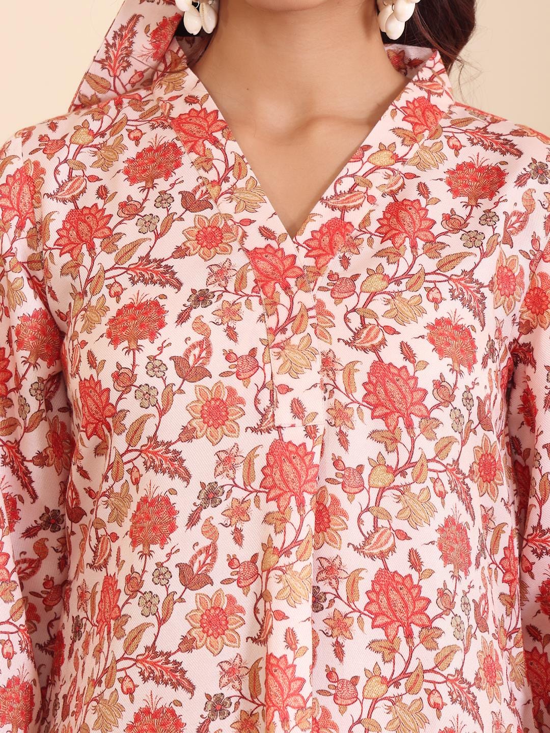 The Kurti Collection Women Off White Floral Printed Winter Co-Ord Set