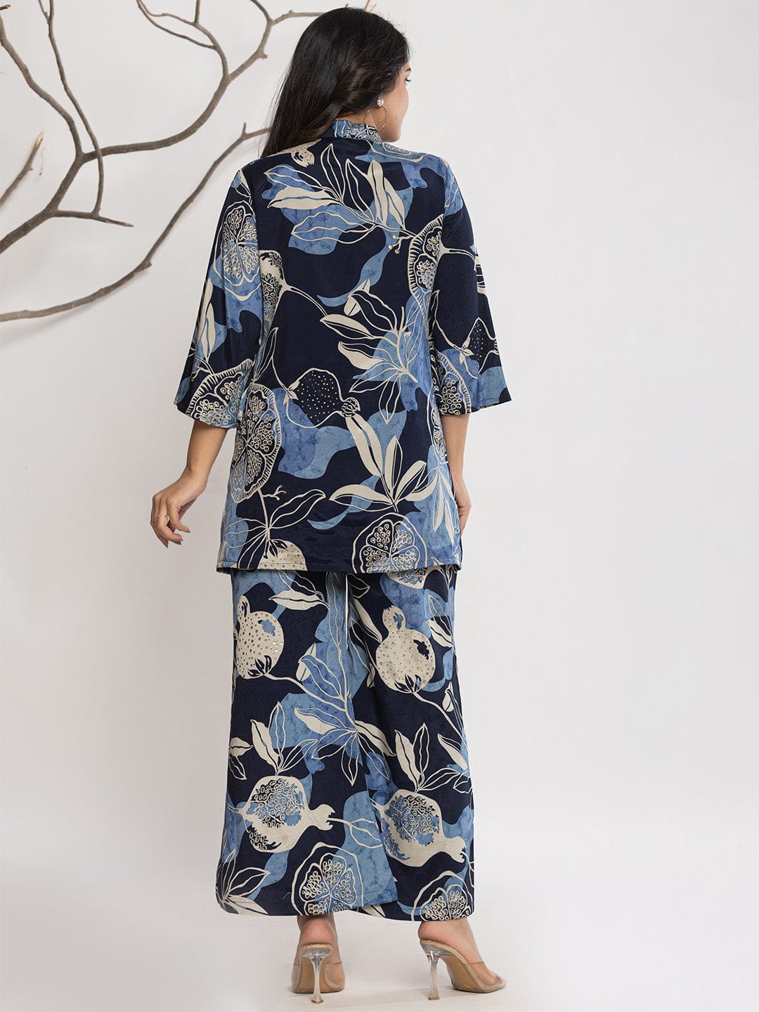 KSUT Women Floral Printed Front Placket Shirt with Flared Palazzo