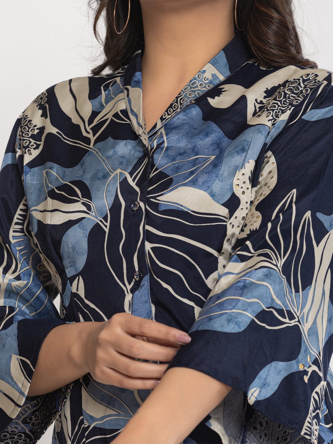 KSUT Women Floral Printed Front Placket Shirt with Flared Palazzo