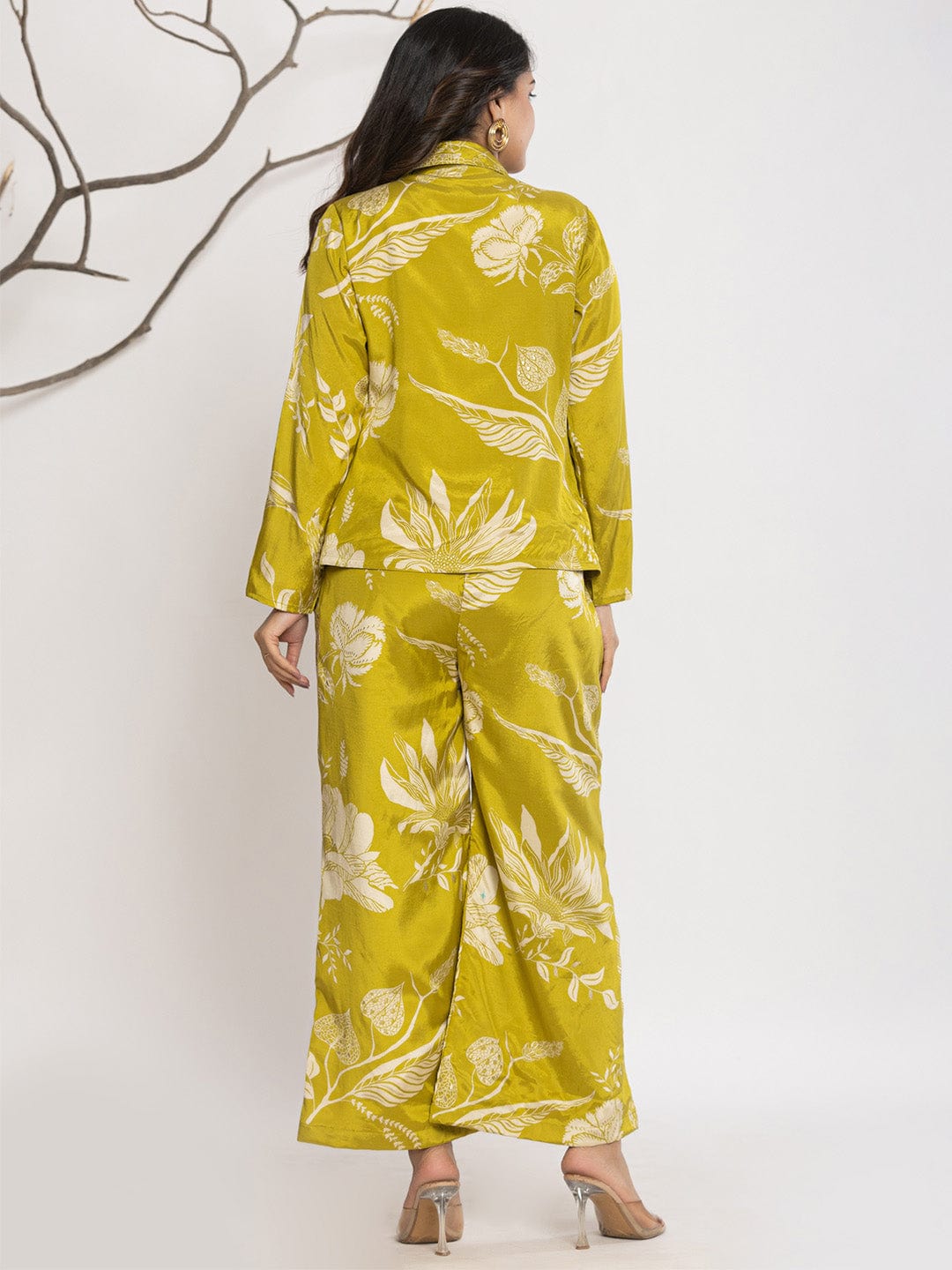 KSUT Women Floral Printed Front Placket Shirt with Flared Palazzo