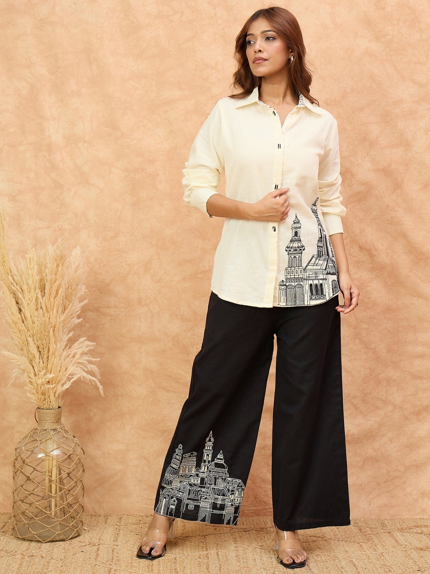 KSUT Women Black And White Co-Ord Set With Thread Work And Sequins Highlighting