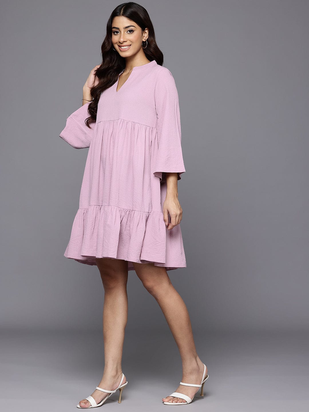 The Kurti Collection Women Lavender A-Line Dress With Gather Details