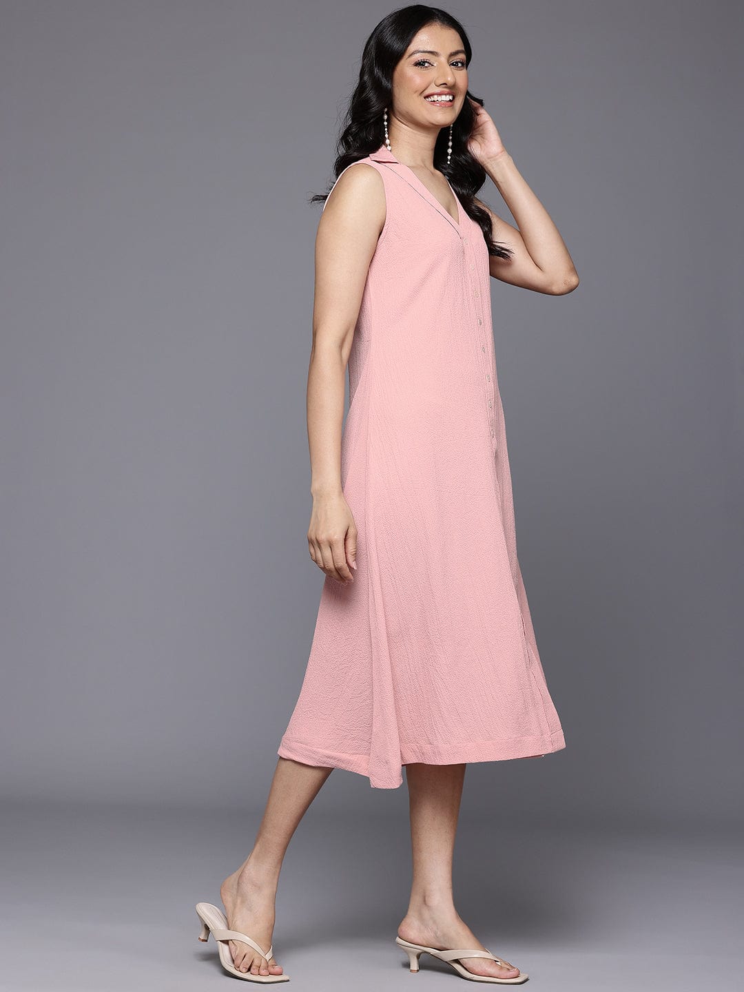 The Kurti Collection Women Peach Front Placket Deatiled A-Line Dress