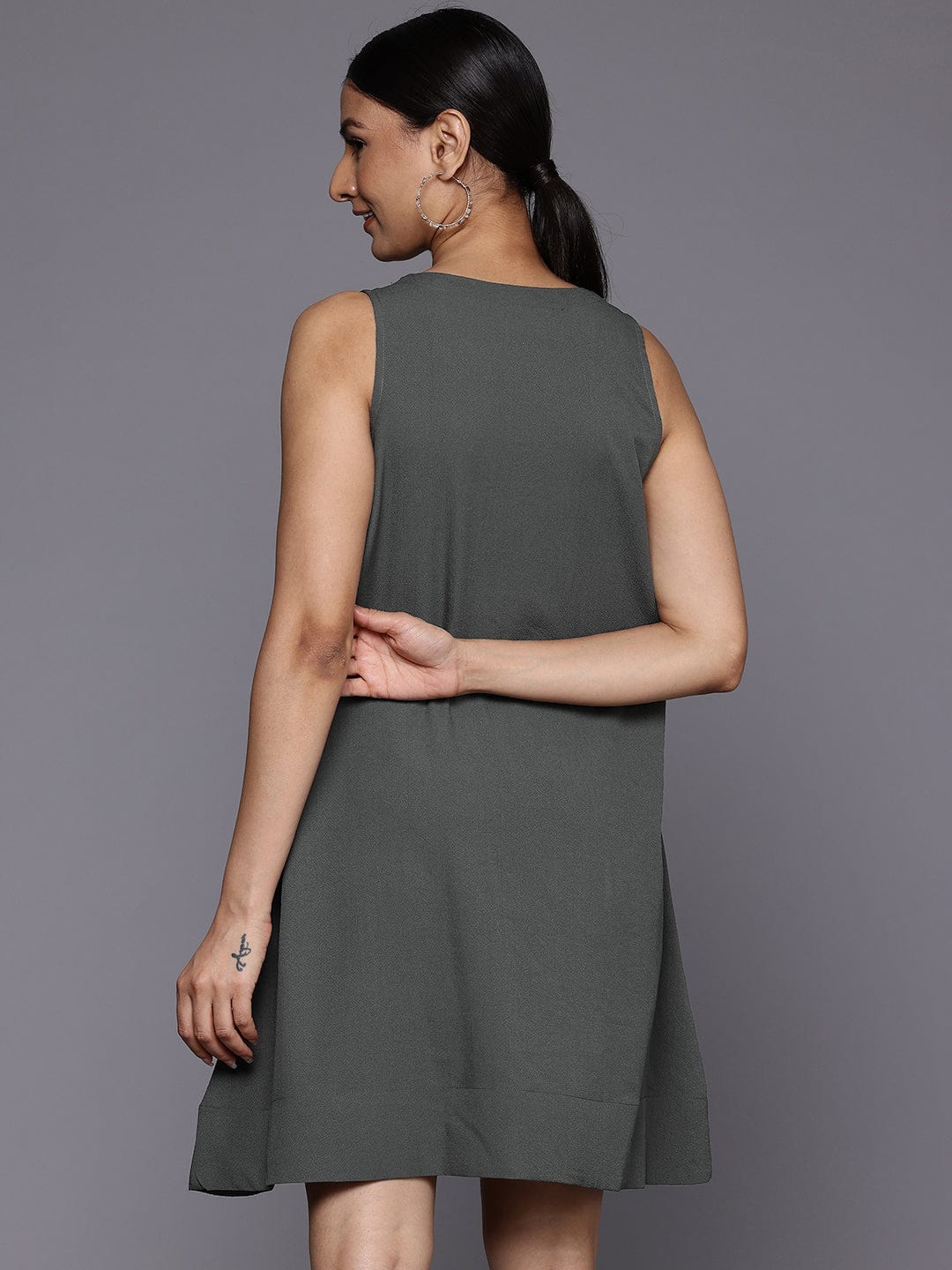 The Kurti Collection Women Grey Pocket Detailed A-Line Dress