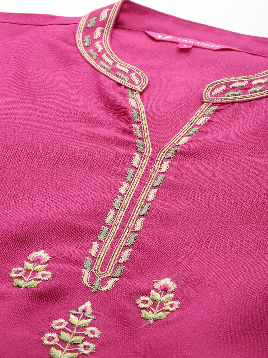 The Kurti Collection Women Fuchsia Thread Embroidered Kurta