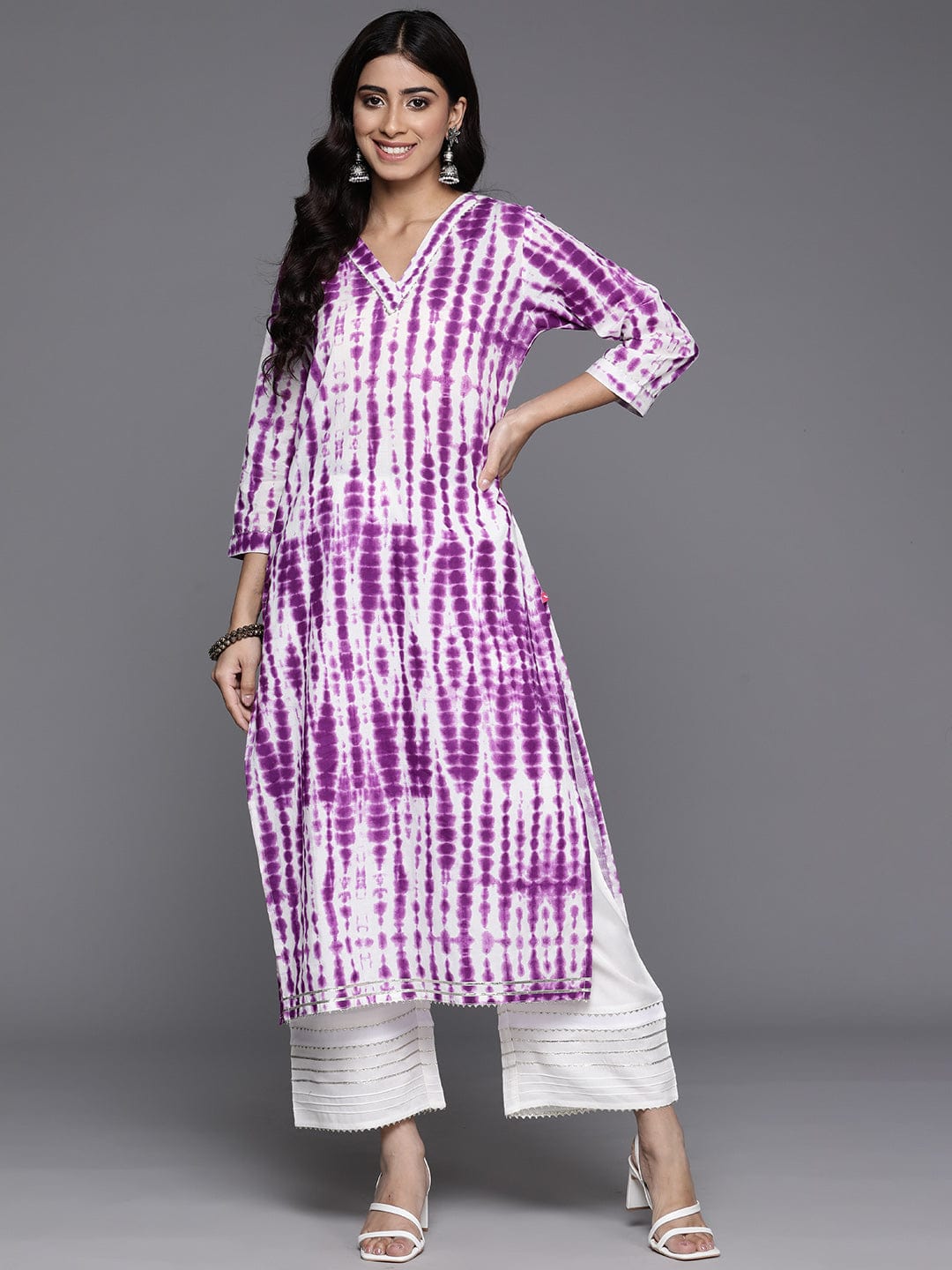 The Kurti Collection Women Purple And White Gota Embellished Straight Kurta