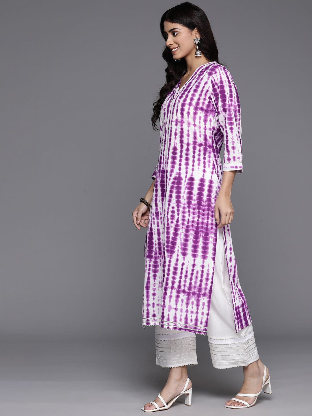 The Kurti Collection Women Purple And White Gota Embellished Straight Kurta