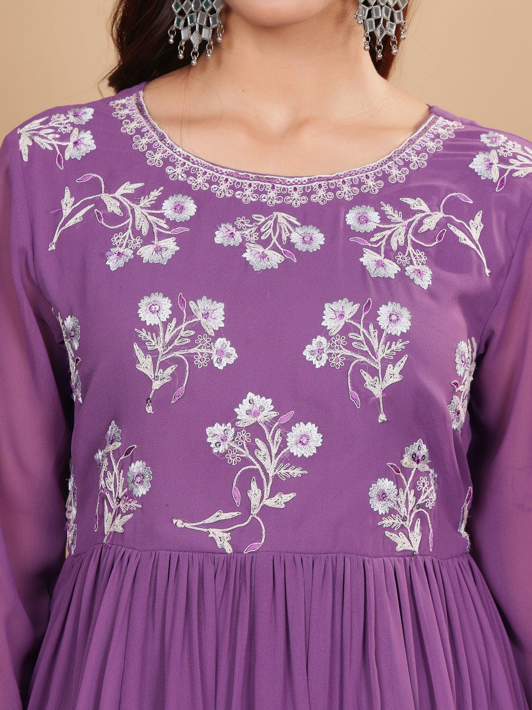 The Kurti Collection Women Lavender Zari Thread Embroidered Flared Kurta with Dupatta