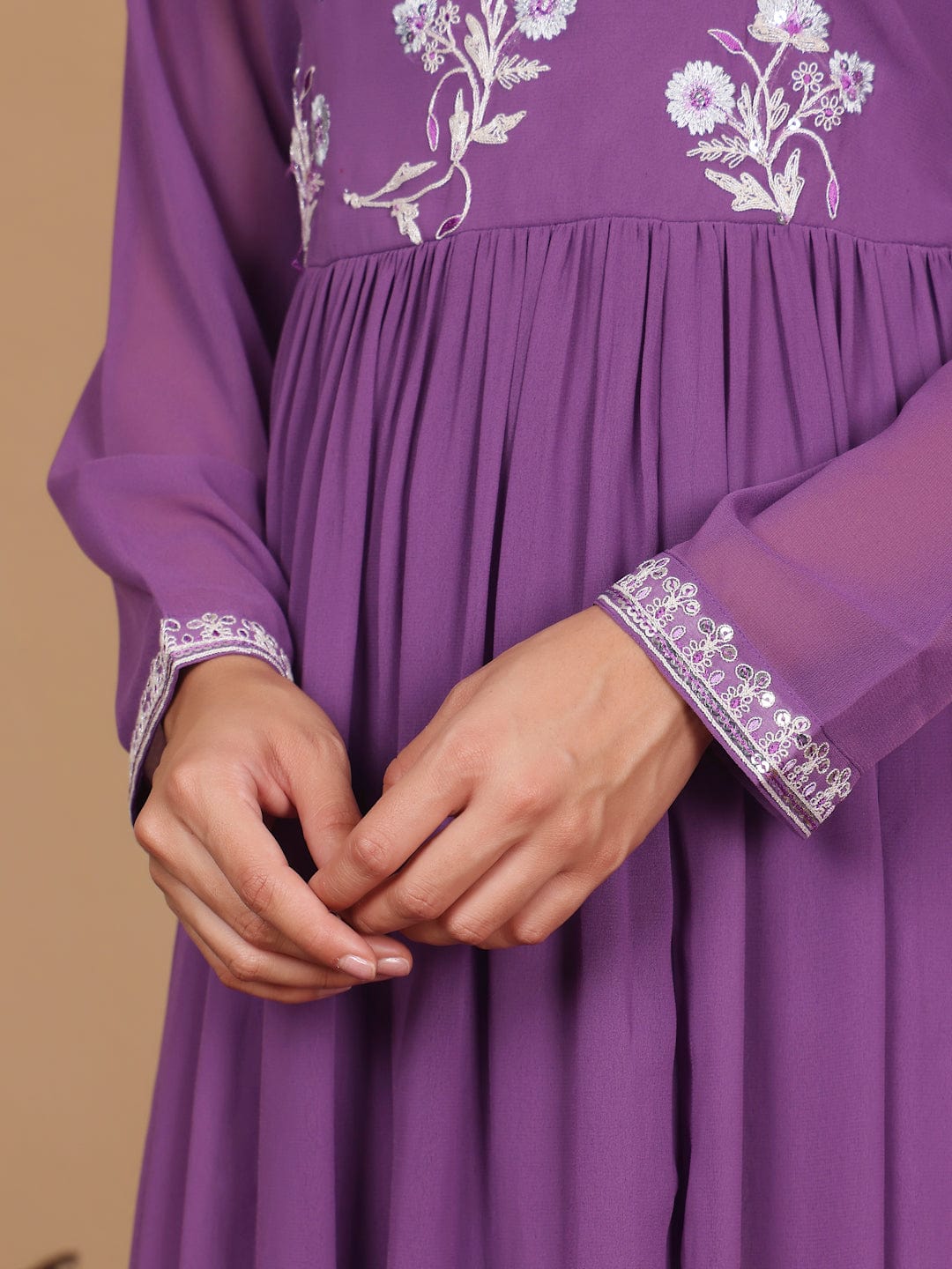 The Kurti Collection Women Lavender Zari Thread Embroidered Flared Kurta with Dupatta