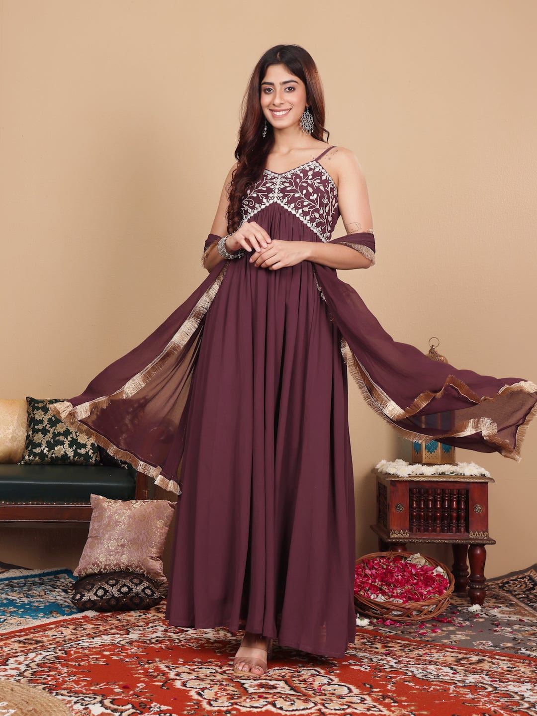The Kurti Collection Women Thread And Gota Embroidered Kurta And Dupatta
