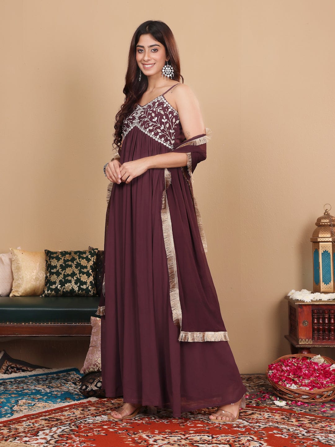The Kurti Collection Women Thread And Gota Embroidered Kurta And Dupatta