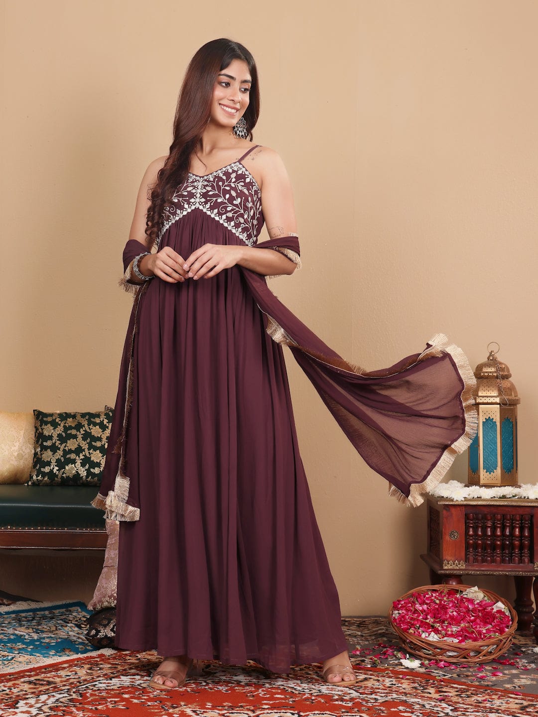 The Kurti Collection Women Thread And Gota Embroidered Kurta And Dupatta