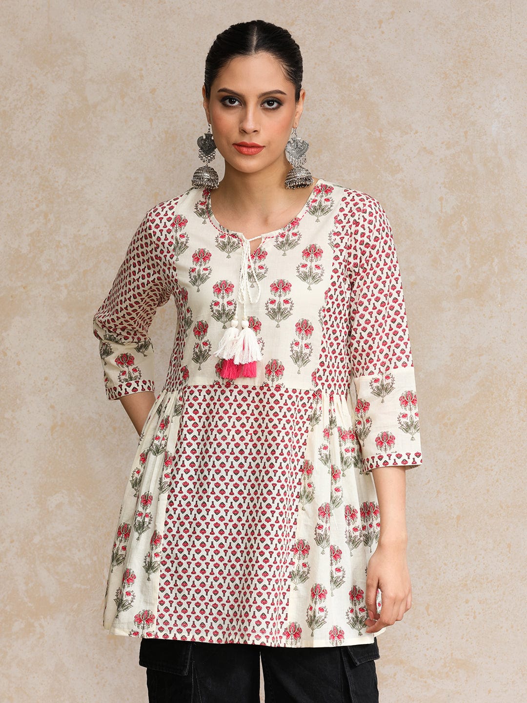The Kurti Collection Women Ethnic Floral Jaipuri Printed Flared Tunic