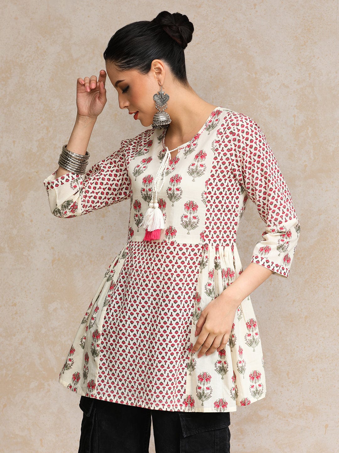 The Kurti Collection Women Ethnic Floral Jaipuri Printed Flared Tunic