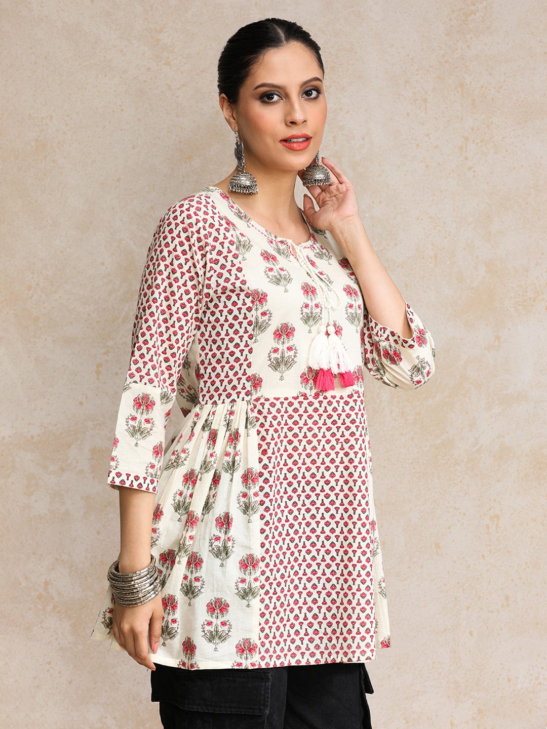 The Kurti Collection Women Ethnic Floral Jaipuri Printed Flared Tunic