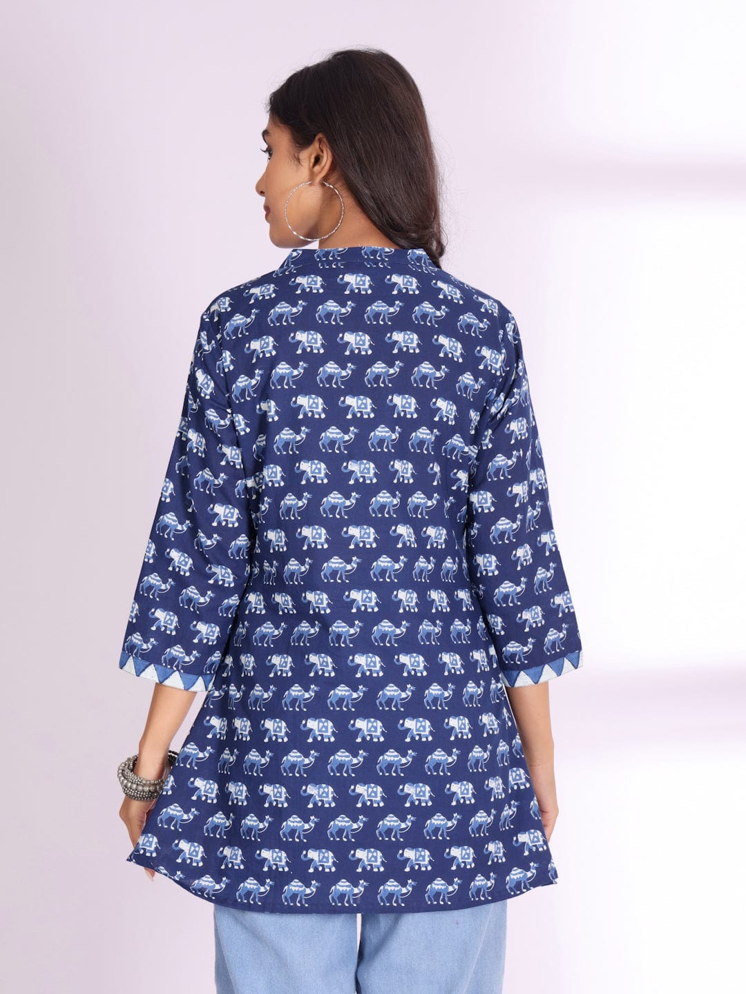 The Kurti Collection Women Handblock Printed Mandarin Collar Short Tunic