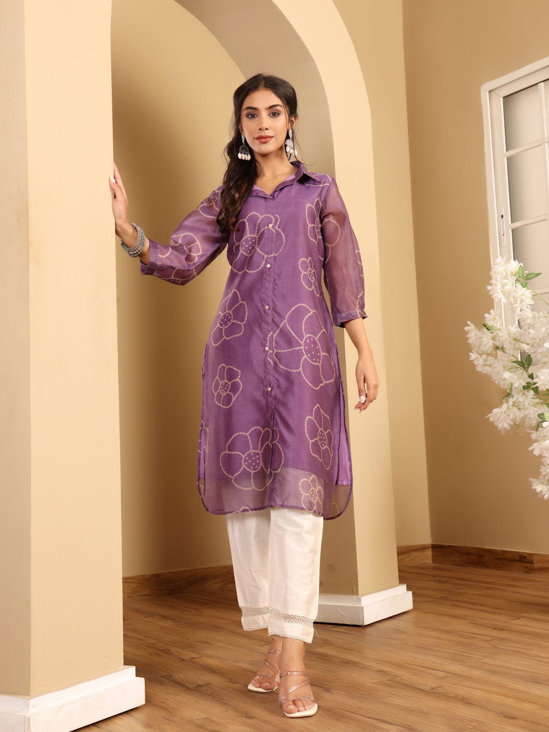 The Kurti Collection Women Premium Bandhani Floral Printed Shirt Kurta