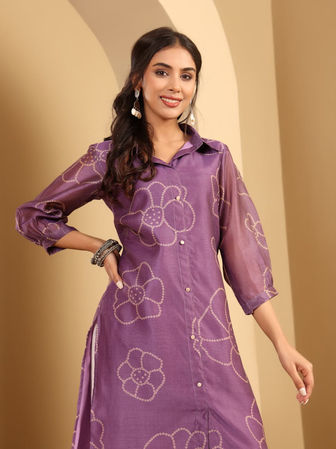 The Kurti Collection Women Premium Bandhani Floral Printed Shirt Kurta