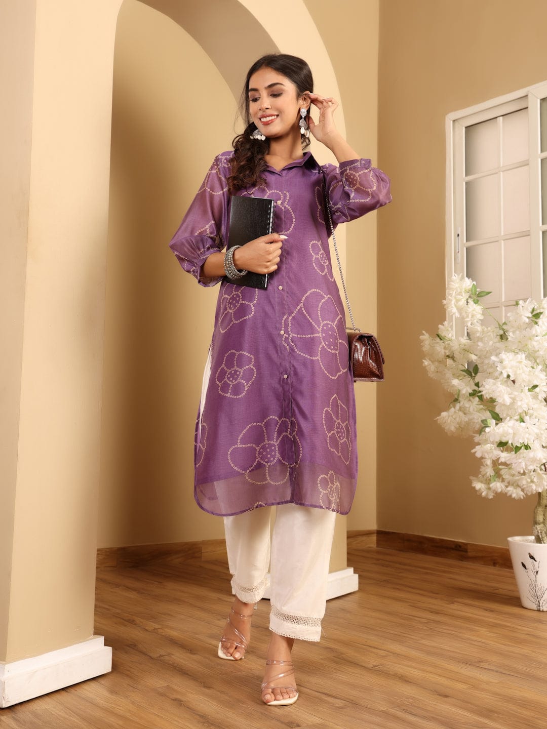 The Kurti Collection Women Premium Bandhani Floral Printed Shirt Kurta
