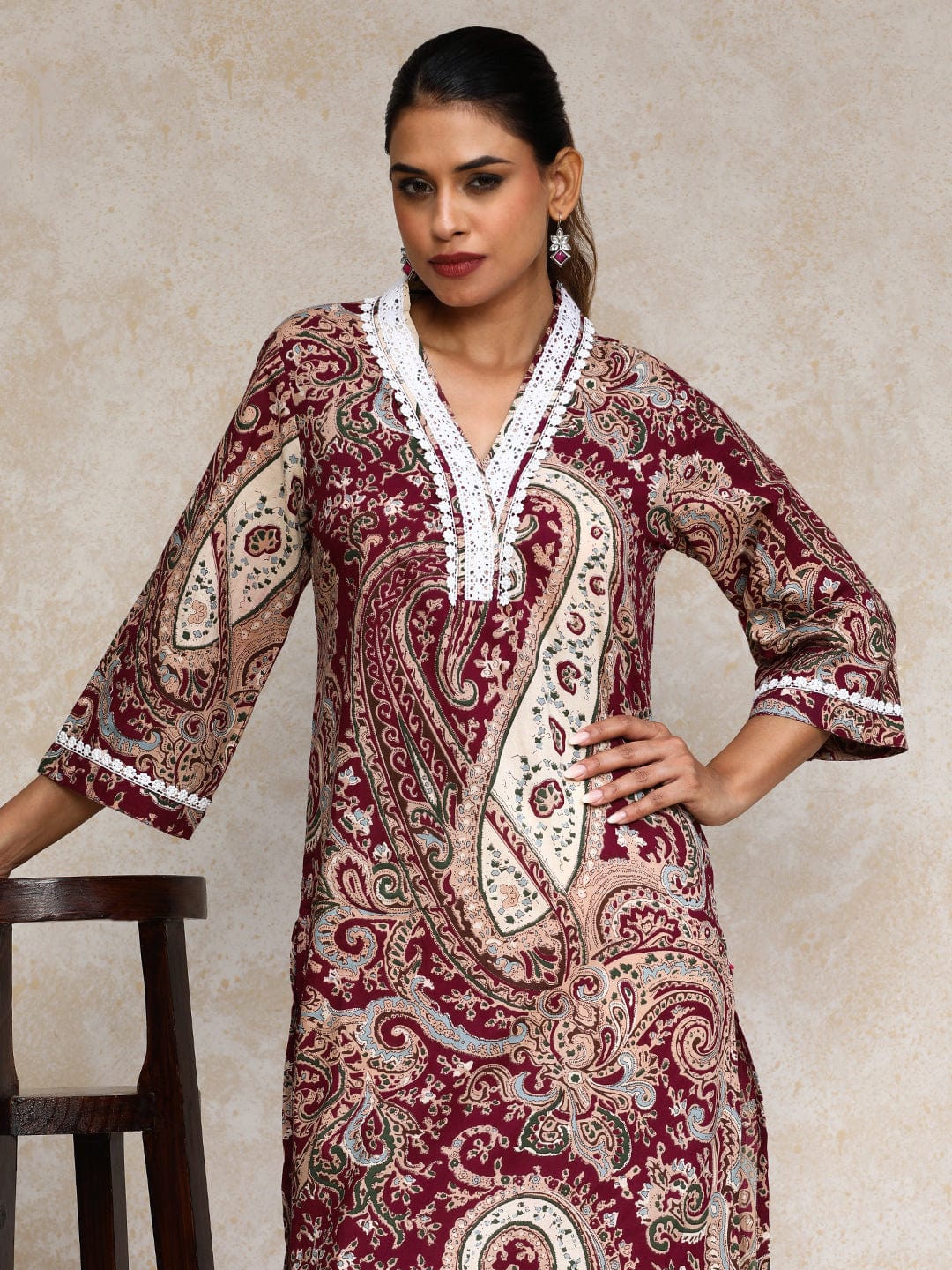 The Kurti Collection Women paisley printed three quarter sleeve Kurta