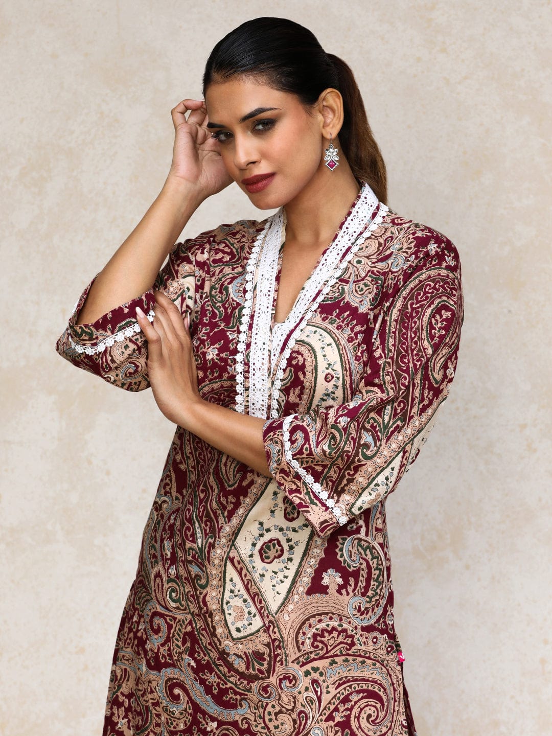 The Kurti Collection Women paisley printed three quarter sleeve Kurta