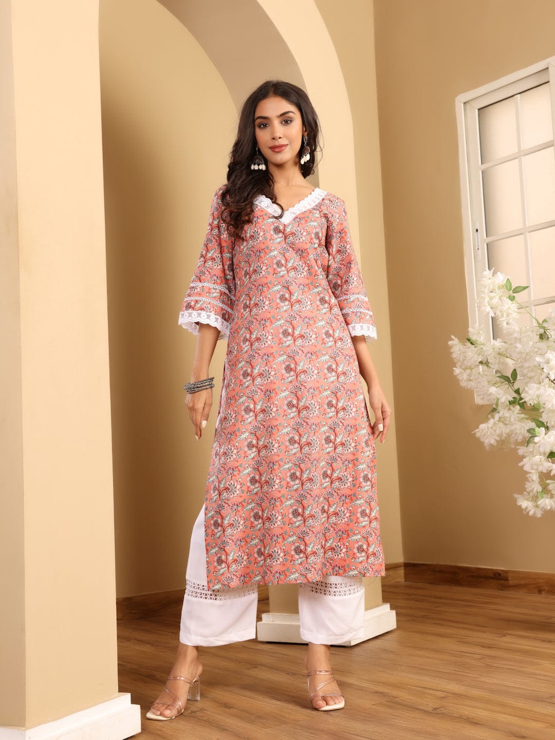 The Kurti Collection Women Ethnic Floral Printed Flared Sleeve Kurta
