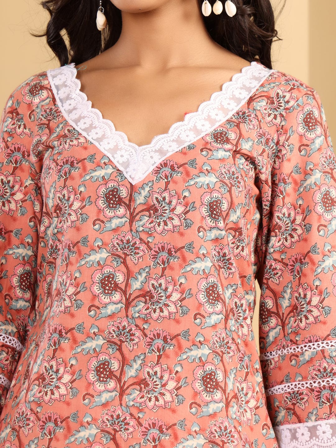 The Kurti Collection Women Ethnic Floral Printed Flared Sleeve Kurta