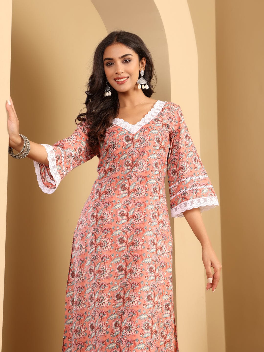 The Kurti Collection Women Ethnic Floral Printed Flared Sleeve Kurta