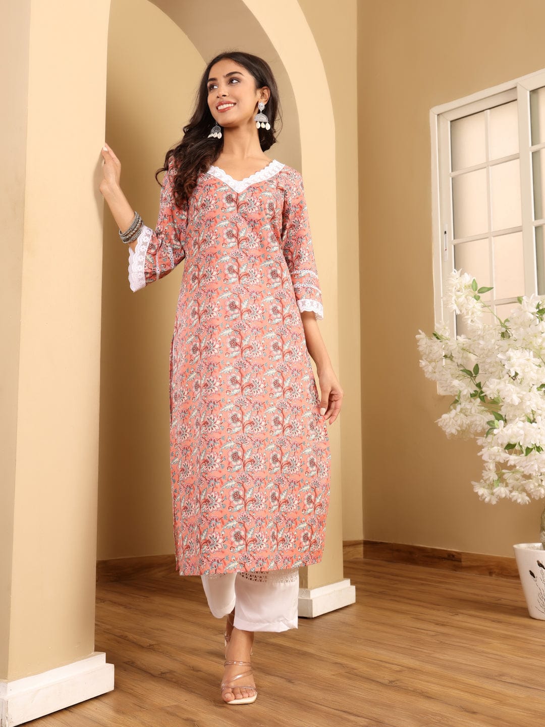 The Kurti Collection Women Ethnic Floral Printed Flared Sleeve Kurta