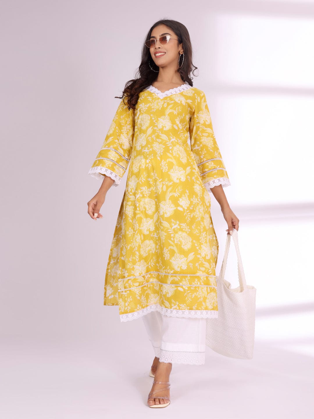The Kurti Collection Women Ethnic Floral Printed Flared Sleeve Kurta