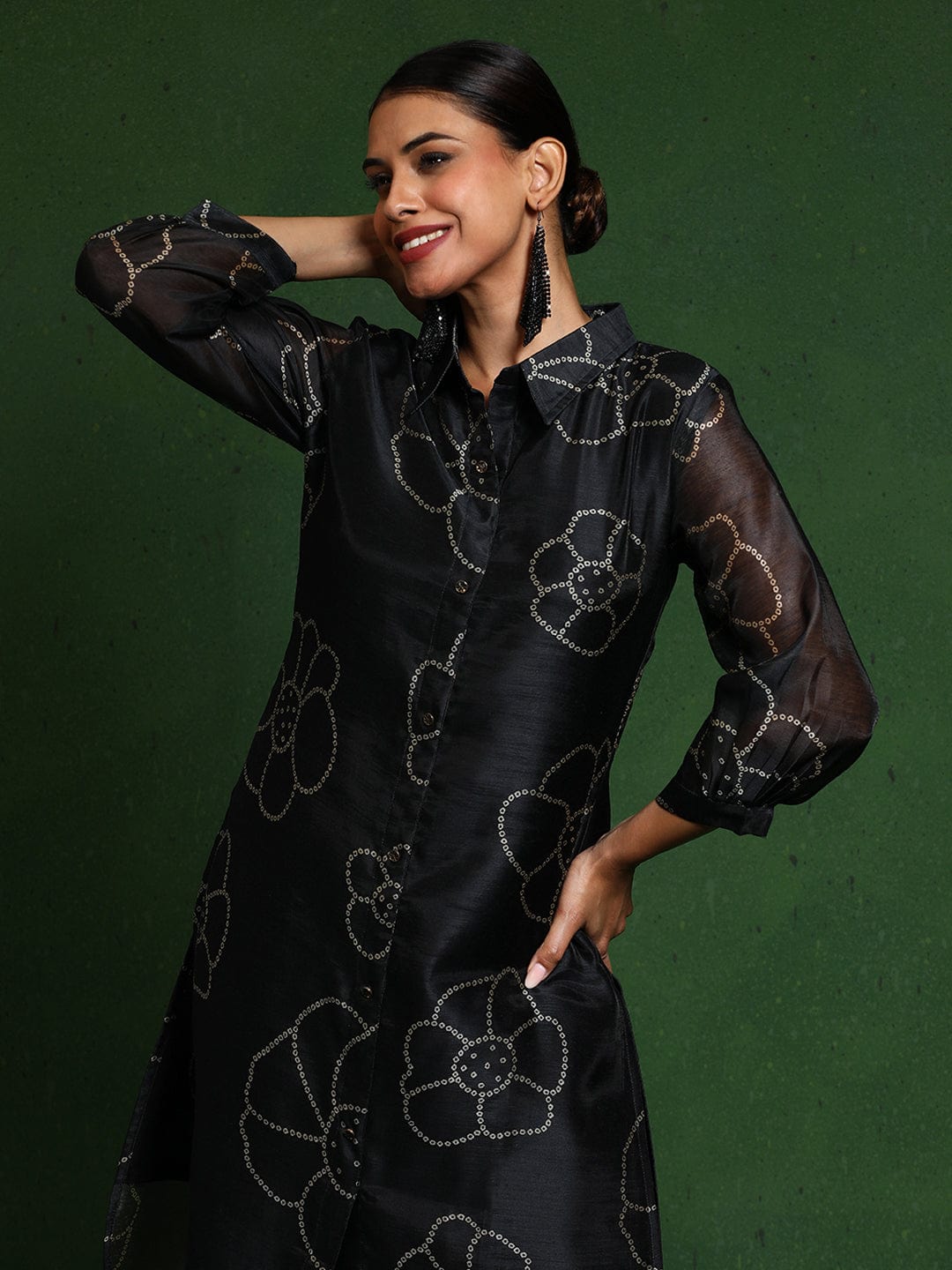 The Kurti Collection Women Premium Bandhani Floral Printed Shirt Kurta