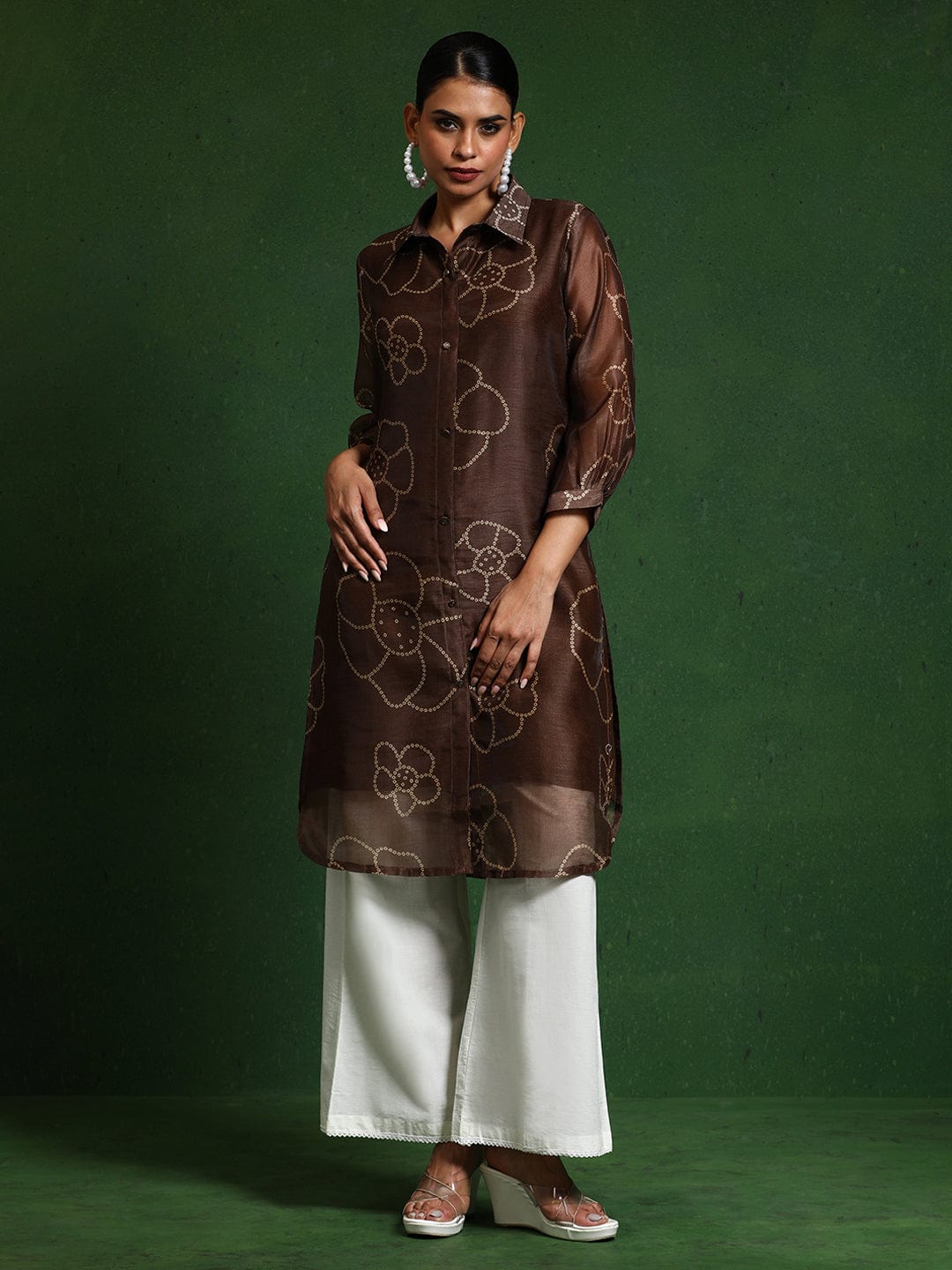 The Kurti Collection Women Premium Bandhani Floral Printed Shirt Kurta