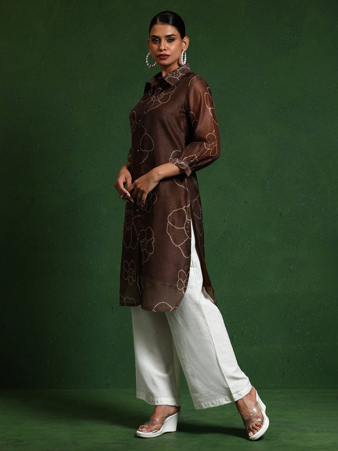 The Kurti Collection Women Premium Bandhani Floral Printed Shirt Kurta