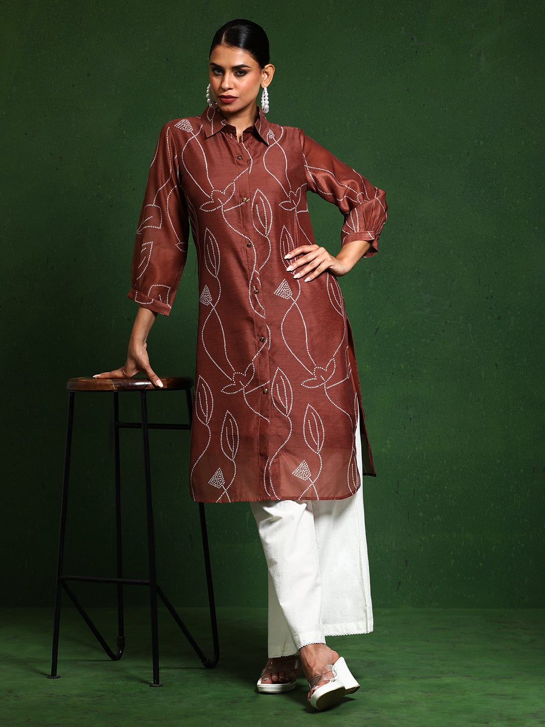 The Kurti Collection Women Premium Bandhani Floral Printed Shirt Kurta
