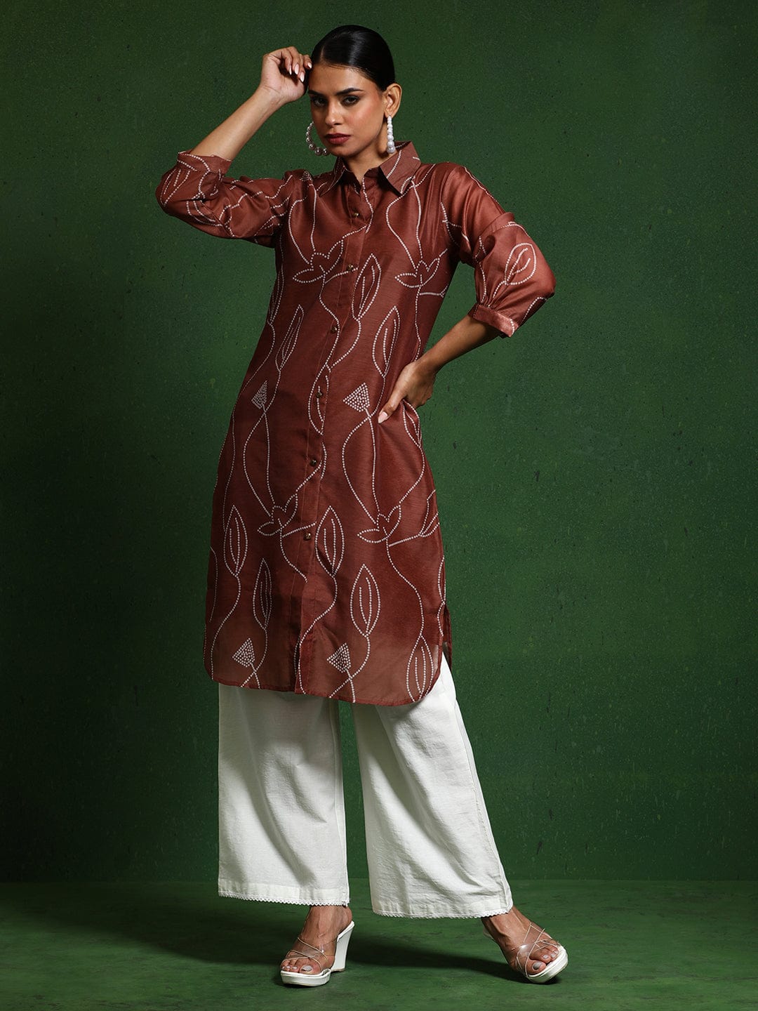 The Kurti Collection Women Premium Bandhani Floral Printed Shirt Kurta